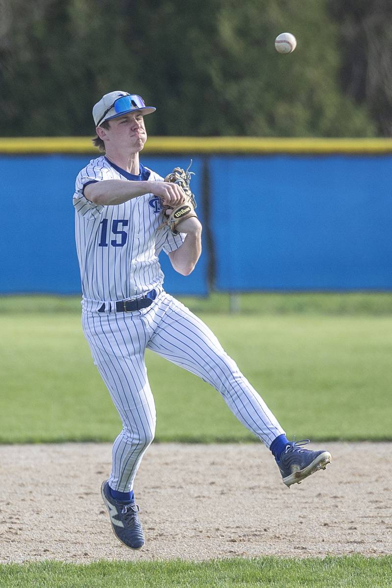 Newman’s Liam Nicklaus fires a throw to first but was unable to get the hitter against Eastland Wednesday, April 15, 2026.