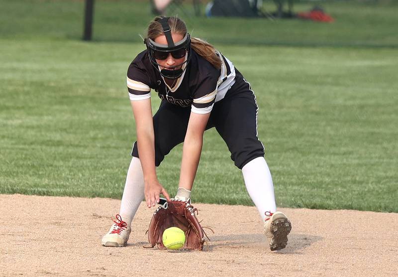 Sycamore's Haley Von Schnase fields a grounder during their game against Dundee-Crown Thursday, May 18, 2023, at Sycamore High School.