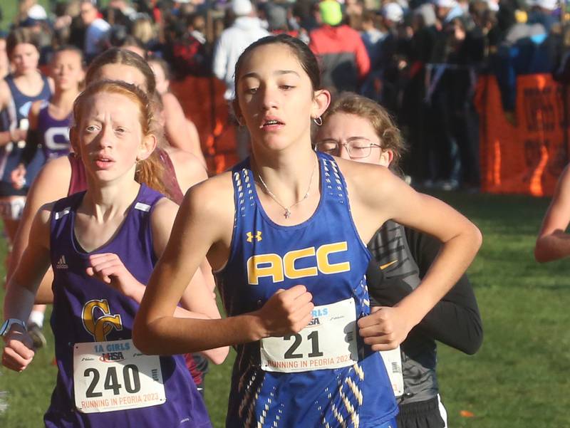 Aurora Central Catholic's Sofia Oroczo competes in the Class 1A Cross Country Finals on Saturday, Nov. 4, 2023 at Detweiller Park in Peoria.