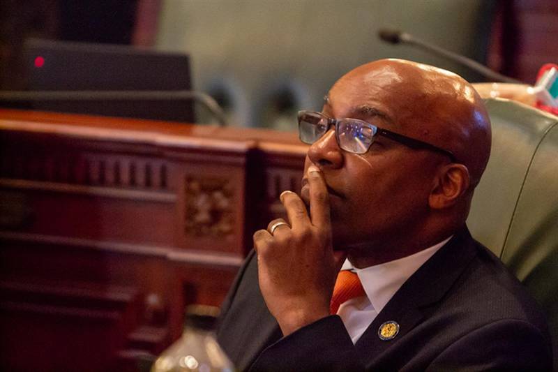 Illinois Attorney General Kwame Raoul is pictured on the floor of the Illinois House of Representatives during debate over a measure he supported in the spring legislative session