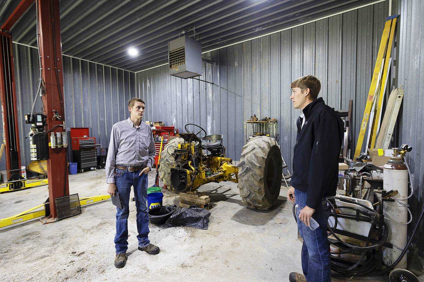 The Ring brothers, Joseph (left) and Michael, converted their dad’s carpentry building  into a work shop for their ag projects.