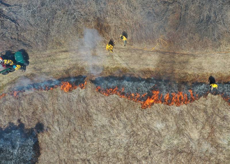 The Illinois Department of Natural Resources conducted a controlled burn on Monday, March 30, 2026 across from Deer Park Golf Club near Oglesby. Approximately 300 acres of prairie were burned during the planned burnoff. The burning of the prairie helps maintain a healthy grassland and prevents invasive plants.