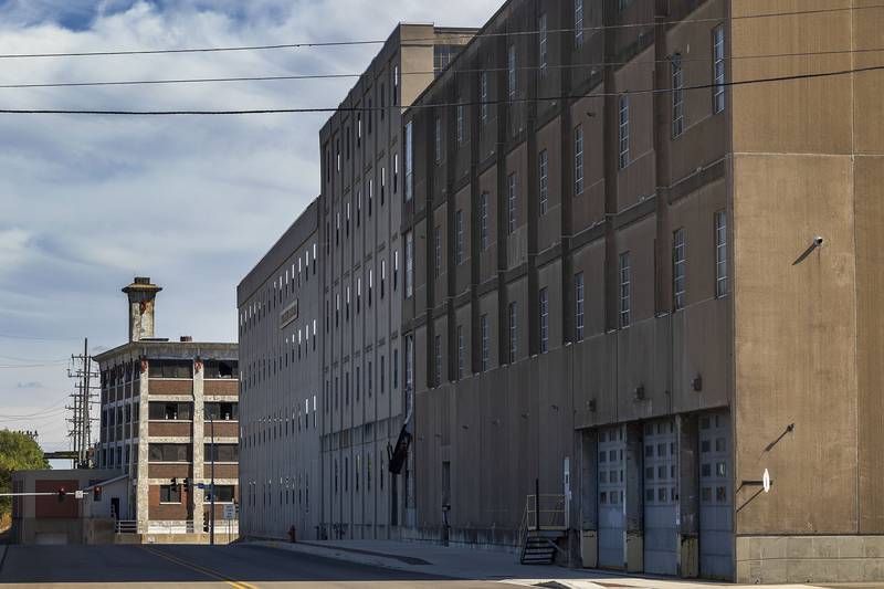 The former National Manufacturing building is seen Tuesday, Oct, 7, 2025, in Sterling. The building is situated in the designated River Edge Redevelopment Zone, which could provide large tax incentives for economic development work.