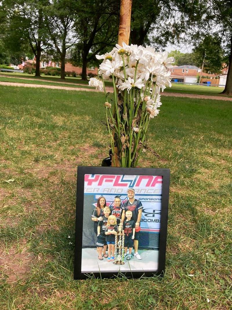 An informal memorial was held Wednesday, Aug. 3, 2022, at Oriole Park in Chicago by friends of Thomas Dobosz. The 32-year-old father of four died from his injuries caused by a fiery crash on Interstate 90 near Hampshire on Sunday. Dobosz's wife, their children and family friend died in the crash.