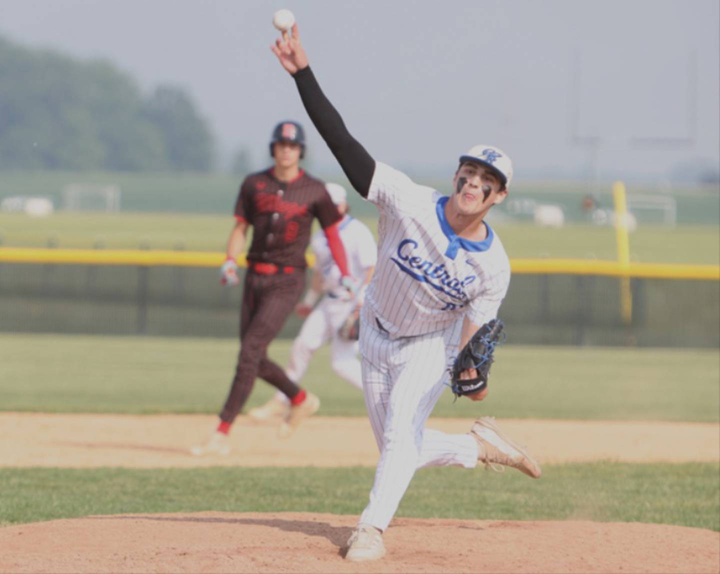 Burlington Central's Chase Powrozek delivers a pitch against Benet at the Class 3A Kaneland Sectional Semi Final on Thursday, June 5, 2025 in Maple Park.