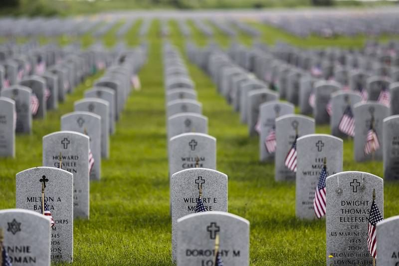 Headstones on Memorial Day at Abraham Lincoln National Cemetery in Elwood, Ill., on Monday, May 26, 2014.