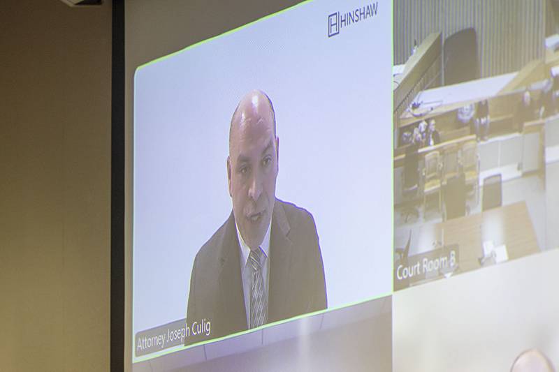 Joseph Culig appears via computer Monday, Dec. 8, 2025, in Whiteside County court. Culig represents the City of Rock Falls in a possible appeal of the $31.5 million judgement against them in the Garrett Ramos wrongful death trial.