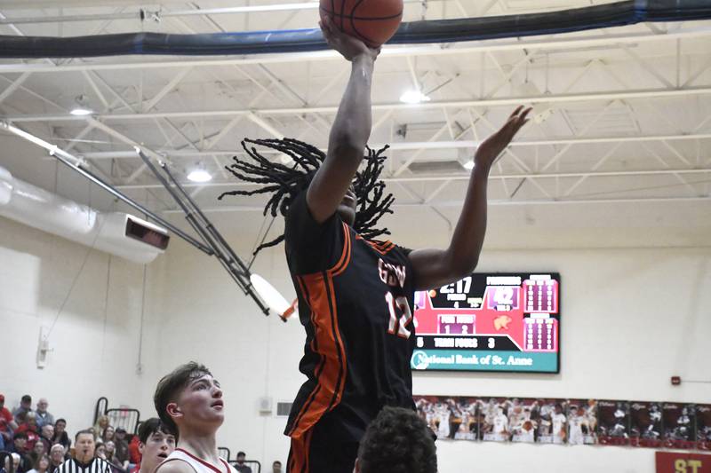 Gardner-South Wilmington's Leondre Kemp rises for a shot during St. Anne's 52-45 victory over Gardner-South Wilmington on Tuesday, January 13, 2026.