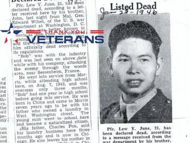 WWII hero Lew Y. June was from Morris, and the search is still on for any descendents
