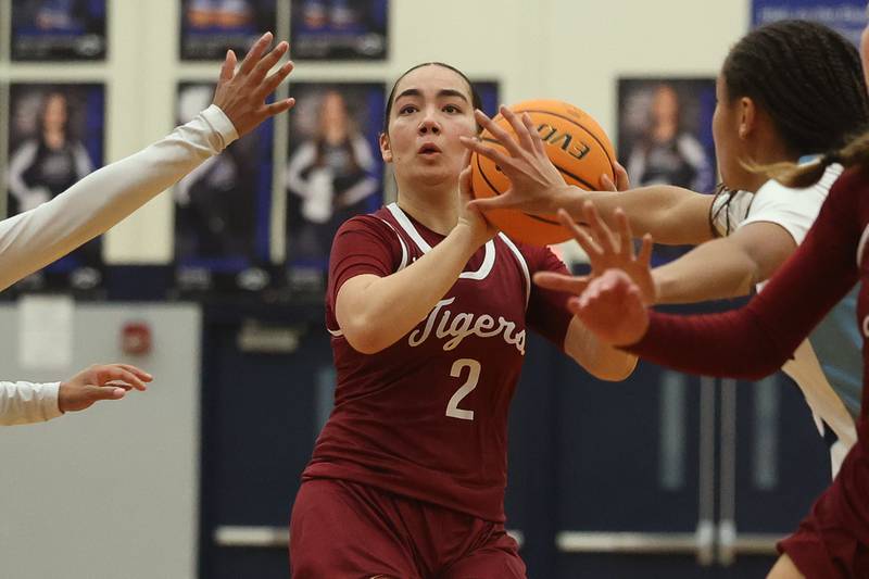 Plainfield North’s Isabella Garcia looks to take a shot against Plainfield South on Thursday, Jan 9, 2025.