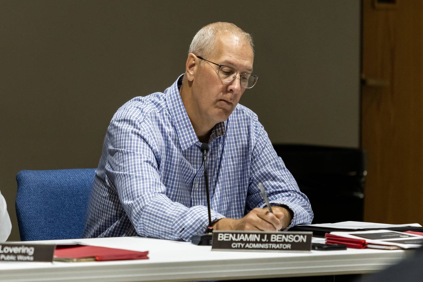Benjamin Benson, City Administrator, attends the Lockport City Council Meeting on Sept. 17, 2025.