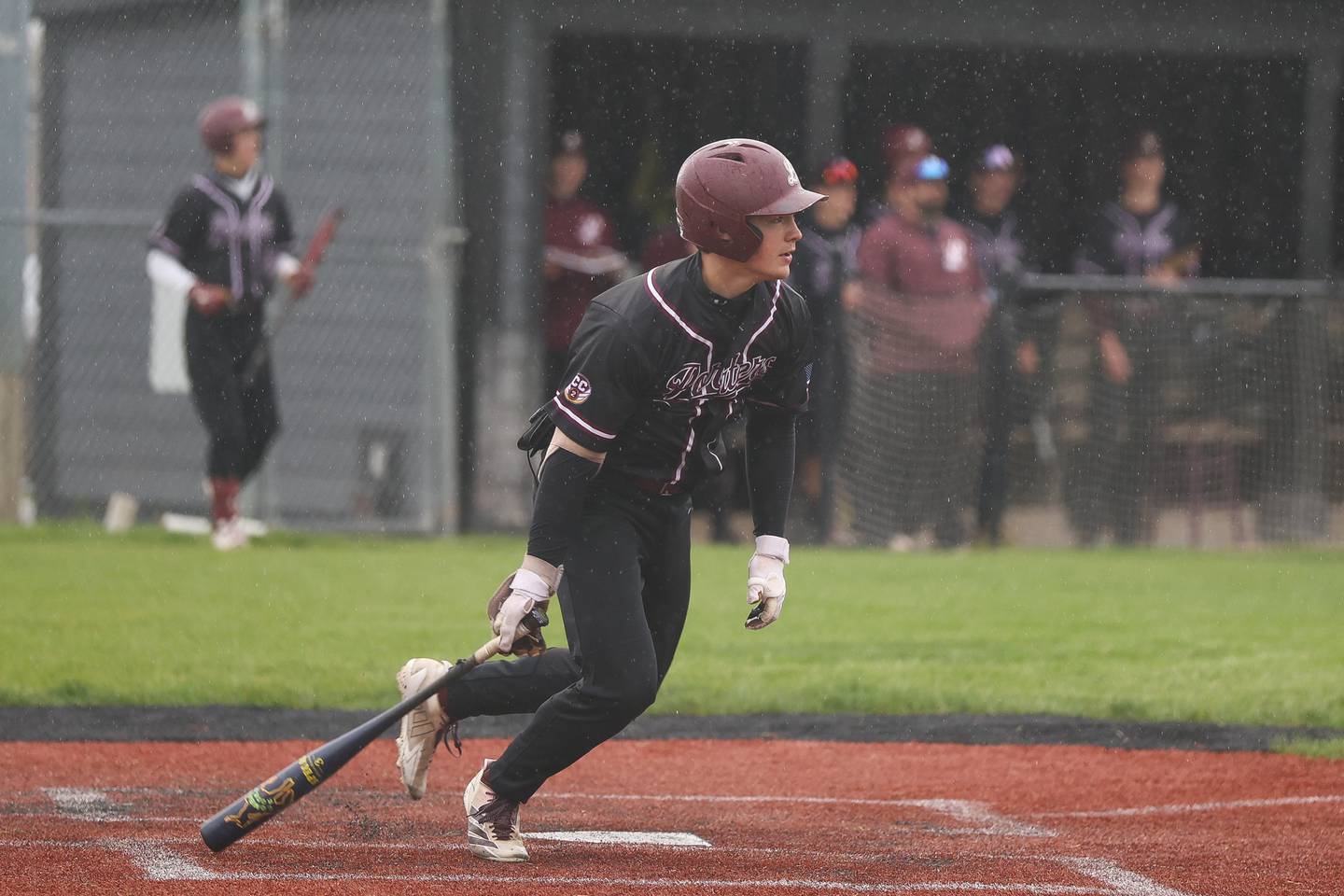 Lockport’s Drew Satunas connects for a RBI single against Lincoln-Way Central on Thursday, April 30, 2026 in Joliet.
