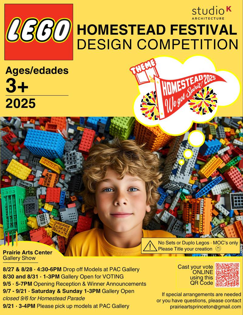 Builders of all ages are invited to showcase their creativity in the 4th Annual LEGO® Competition at the Prairie Arts Center during the Bureau County Homestead Festival.