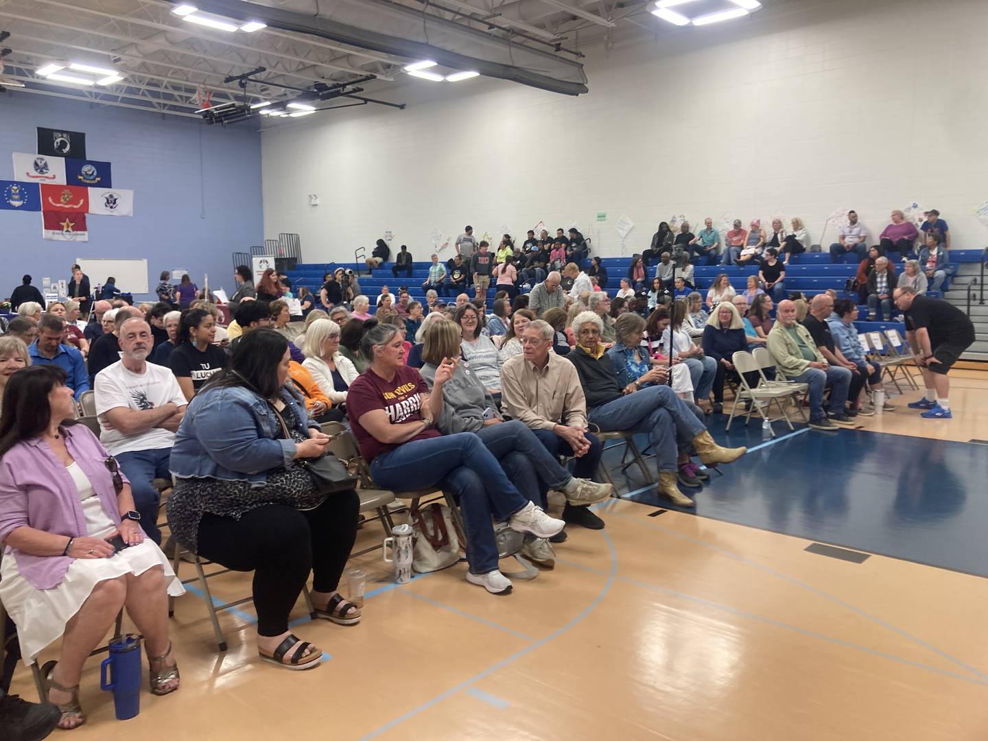 About 250 Illinois residents came to Congresswoman Lauren Underwood's town hall event at Jones Elementary School in Joliet with Florida Representative Maxwell Frost. 
Saturday, May 31, 2025.