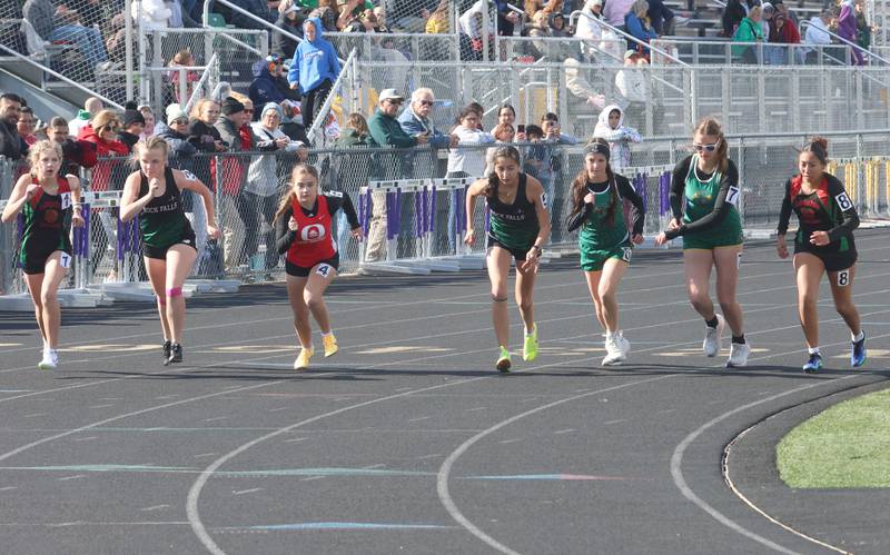 Teams compete in the 3200 meter run during the Class 2A Sectional track meet on Wednesday, May 13, 2026 in the Jeff Prusator Athletic Complex at Mendota High School.