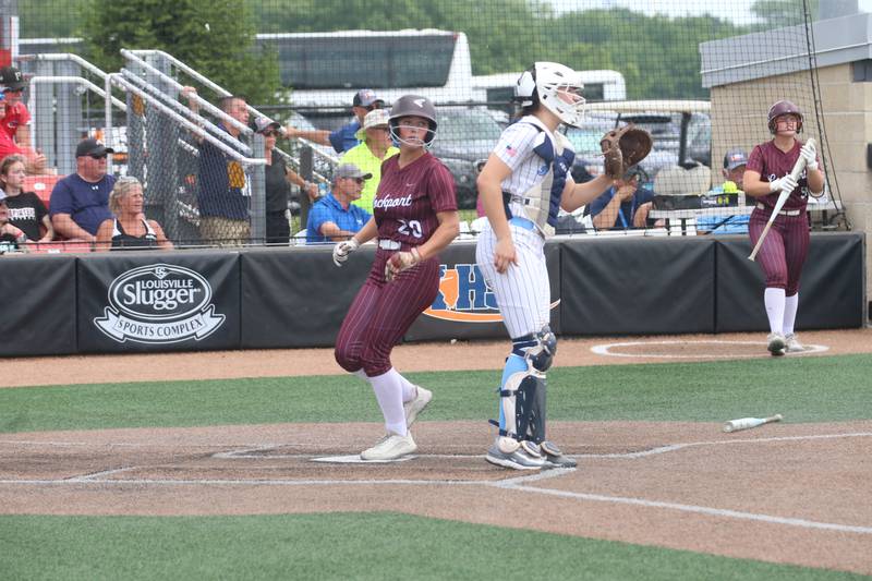 Lockport's Taylor Lane scores a run against Oak Park River Forest during the Class 4A third-place game on Saturday, June 14, 2025 at the Louisville Slugger Sports Complex in Peoria.