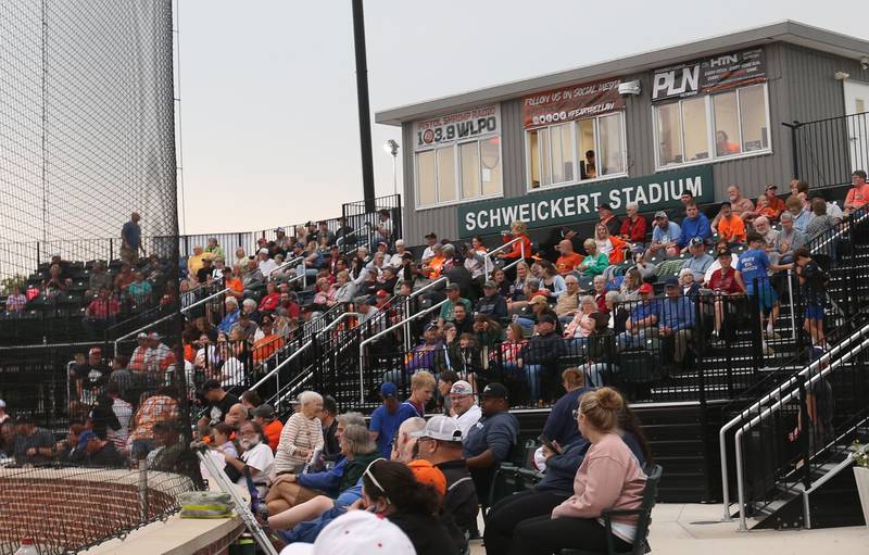 Fans fill the box seats behind home plate during the Illinois Valley Pistol Shrimp home opener on Friday, May 30, 2025 at Schweickert Stadium in Peru.