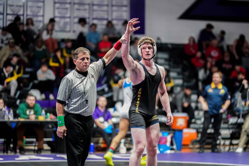 Yorkville Christian’s Jackson Allen defeats De La Salles’ Terrelle Jackson (not pictured) to win the 190 pound  championship in the Plano Reaper Classic Wrestling meet at Plano High School on Saturday, Dec. 14, 2024.