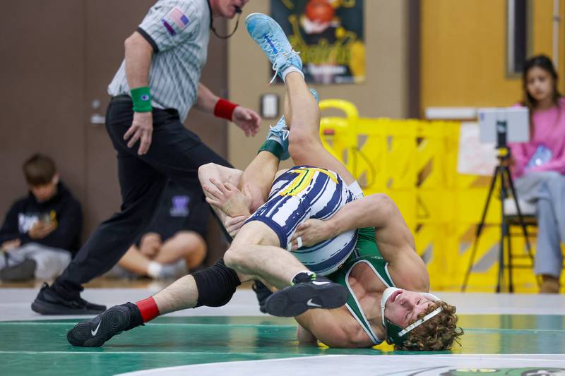 Coal City's Brody Widlowski wrestles Yorkville Christian's Austin Wadas-Luis in the 150-pound championship match during the IHSA Class 1A Coal City Sectional on Saturday, Feb. 14, 2026.