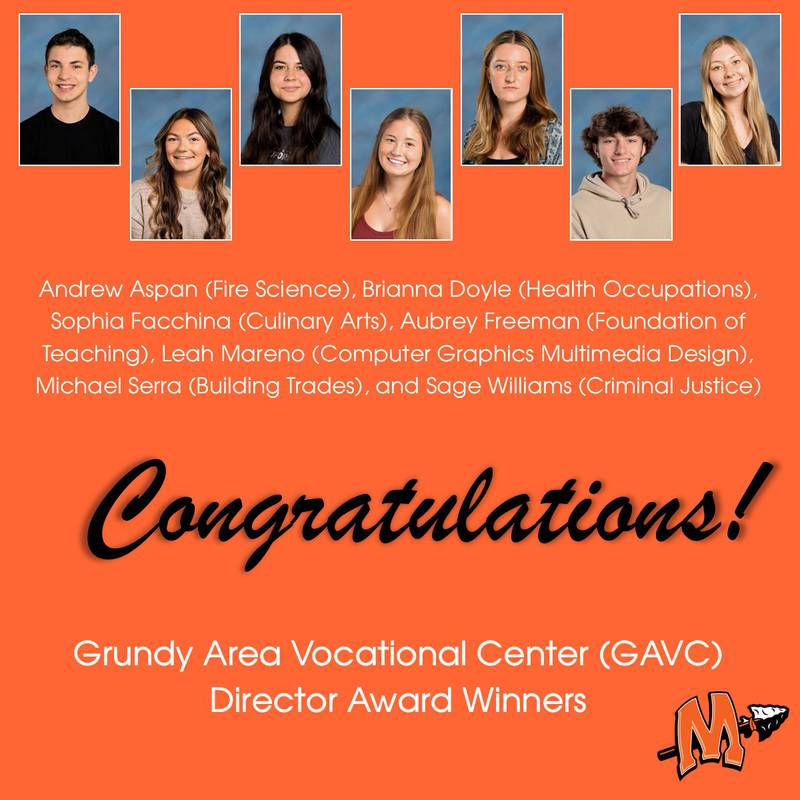 The November 2024 GAVC Director Award winners from Minooka Community High School.