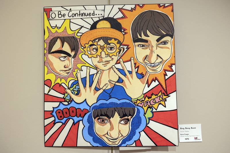 Kyrie Cragin, Rochelle junior, took first place with “Bing, Bang, Boom” Friday, March 28, 2025, for the student art show at The Next Picture Show in Dixon.