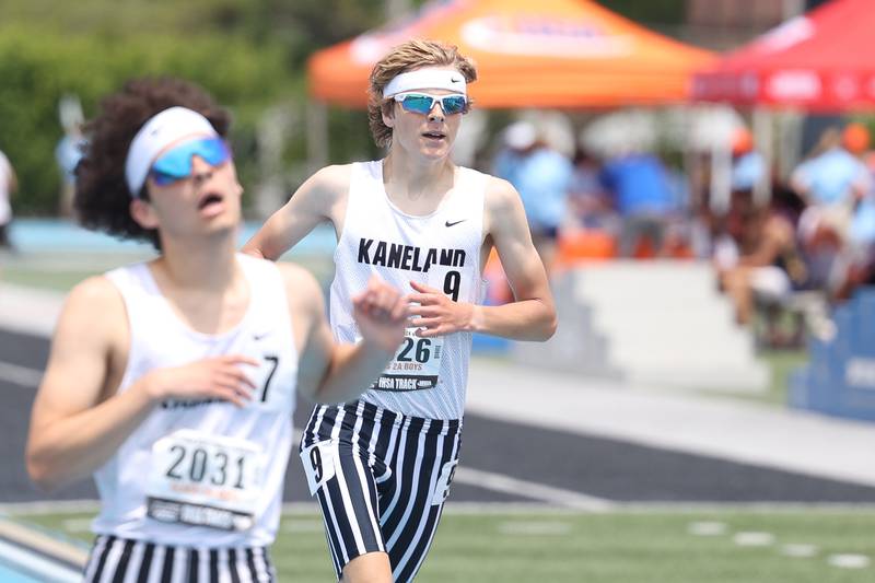 Kaneland’s Evan Nosek takes sixth just behind teammate David Valkanov in the Class 2A 3200 Meter State Finals on Saturday, May 27, 2023 in Charleston.
