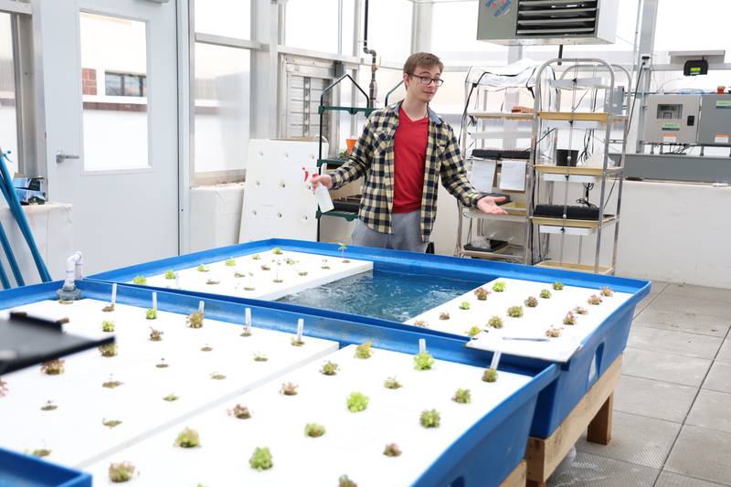 McHenry High School student Jakub Pietkiewicz, 17, talks about how the school's Environmental Club and Advanced Placement environmental science classes are using aquaponics to learn about water and closed systems on March 22, 2023.