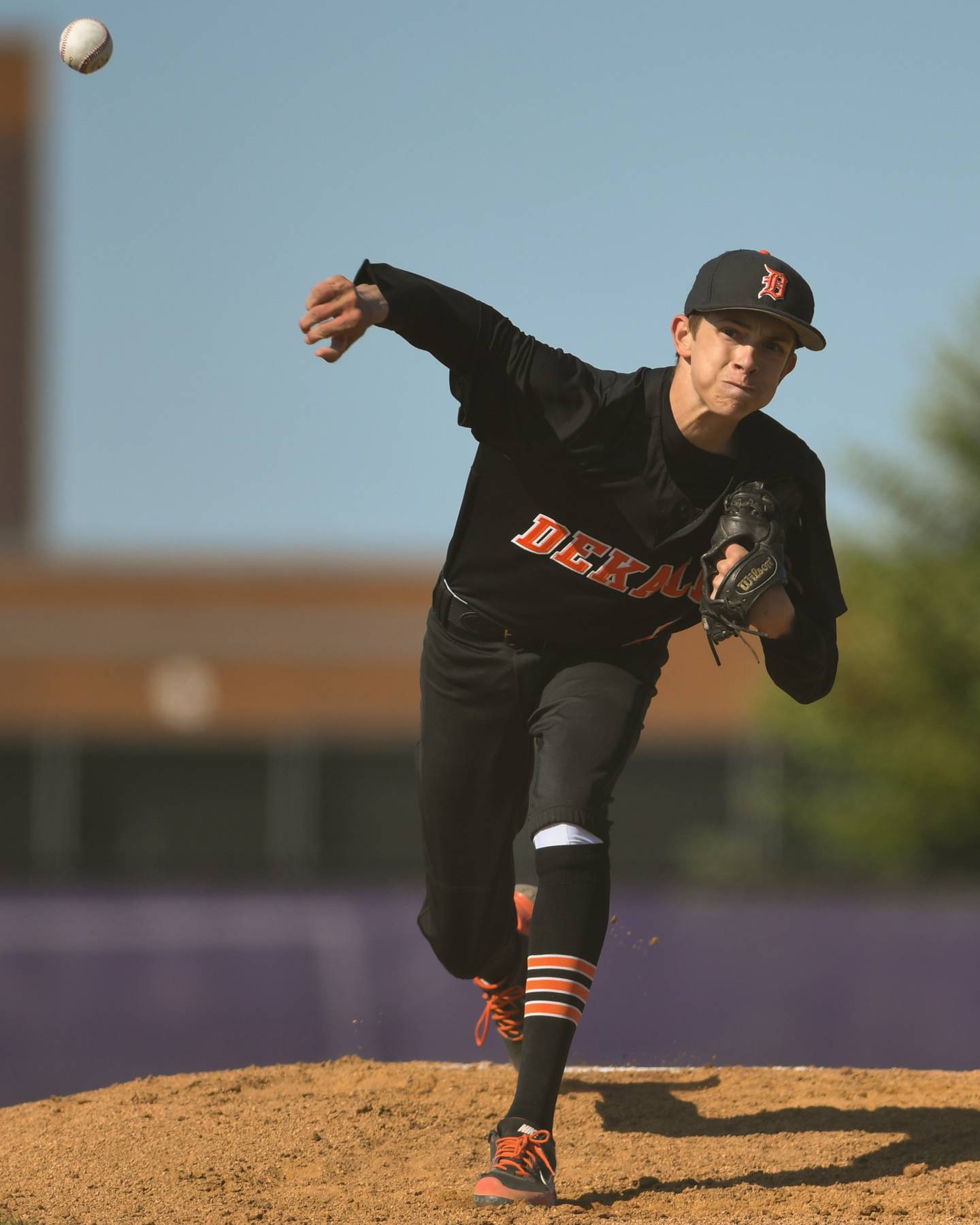 DeKalb’s pitcher Jackson Kees (1) pitches during the first inning of the regional game on Thursday May 25th while traveling to Hampshire High School to take on Hampshire.