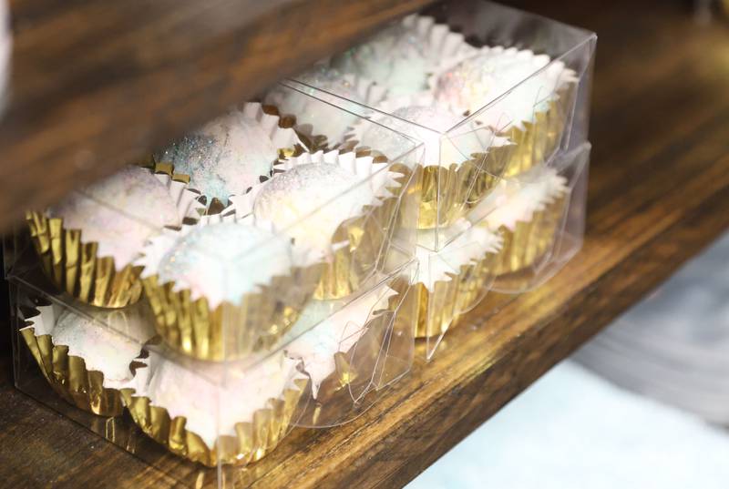 A view of truffel bath bombs during a grand opening of RMY Homemade Goods Natural Skin Care on Tuesday, Nov. 18, 2025 downtown Peru.