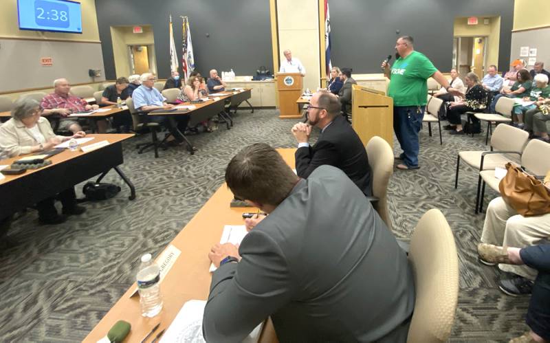 Chuck Coulter, a maintenance worker at the DeKalb County Rehab and Nursing Center and union president of American Federation of State, County and Municipal Employees #3537, speaks to the DeKalb County Board during a Committee of the Whole meeting Wednesday, June 8, 2022, to ask the board not to sell the DeKalb County Rehabilitation and Nursing Center.