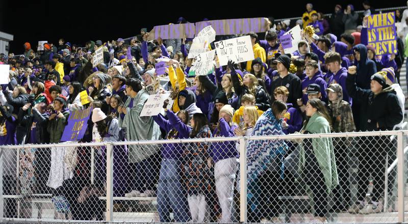Mendota fans cheer on the Trojans during the Class 1A State semifinal game on Thursday, Nov. 7, 2024 at Hoffman Estates High School.