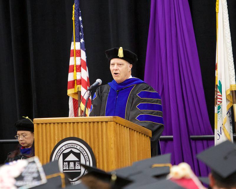 President Clinton Gabbard speaks during Graduation Ceremony at McHenry County College on Saturday May 11,2024 in Crystal Lake.