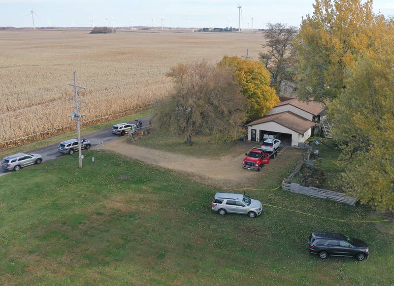 Bureau County Sheriff and Illinois State Police Crime Scene Investigators work the scene of an incident in the 200 block of E. Long Street on Monday, Oct. 24, 2022 in Ohio, Ill. A suspect is in custody and there is no longer a threat to the community, the Bureau County Sheriff’s Office told Ohio Community School District.