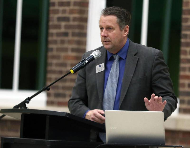 Elmhurst Community Unit School District 205 Superintendent David Moyer speaks during a facilities referendum community meeting the Elmhurst PTA Council hosted Oct. 24 at York Community High School in Elmhurst.