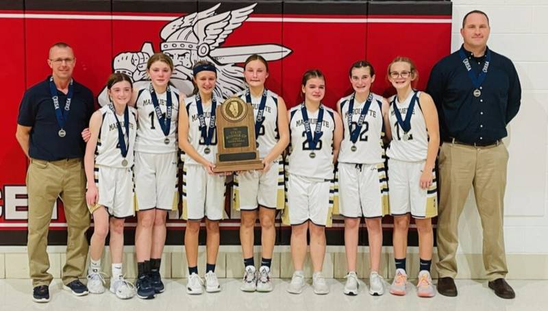 The Marquette Academy seventh grade girls basketball team suffered just its second loss of the season, a 32-24 decision to Sigel St. Michael’s in the championship game of the IESA Class 7-1A State Tournament