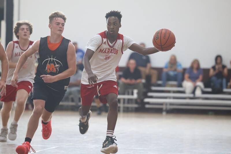 Marmion’s Dave Malley looks for a play against Minooka at the 37th Morris Boys Shootout on Tuesday, June 25, 2024.