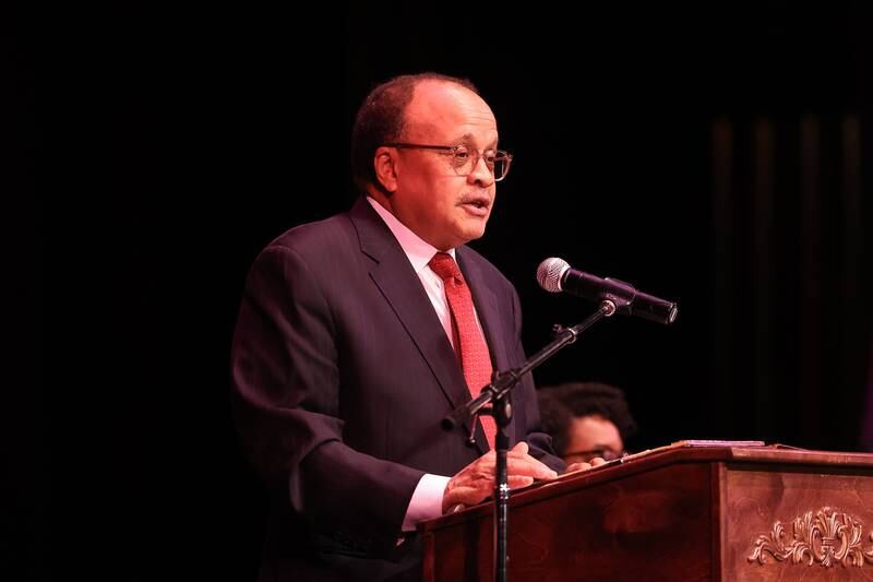 Morris Pasqual, Acting United States Attorney for the Northern District of Illinois, does the Presentation of Motion during the Special Naturalization Ceremony held at the Rialto Square Theatre in downtown Joliet on Tuesday, April 23, 2024.