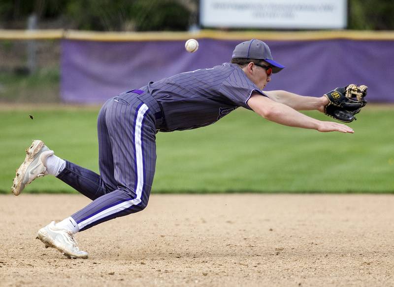A leadoff single zips by Dixon’s Daniel Fordham Thursday, April 24, 2025, against Oregon.