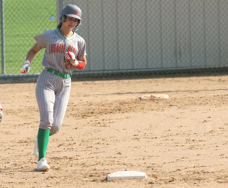 L-P's Anna Riva rounds second base after hitting a home run against Ottawa on Tuesday, April 14, 2026 at Ottawa High School.