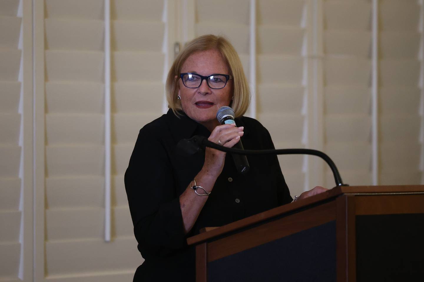 Kristin Mulvey, JJC Foundation Executive Director, speaks at the inaugural Joliet Philanthropy Recognition Awards Ceremony on Saturday, Oct. 5, 2024 at the Renaissance Center in Joliet.