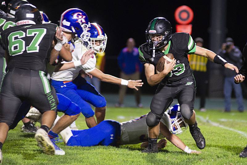 Rock Falls’ Ryan McCord looks for running room Friday, Sept. 23, 2022 against Genoa-Kingston.