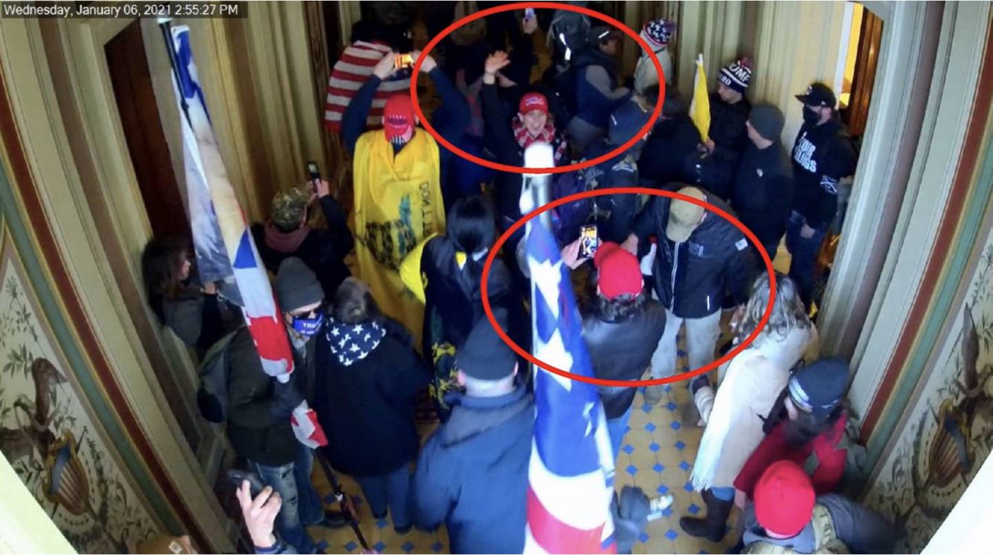 Kelly Lynn Fontaine "posing for celebratory photo after entering the Capitol building," on Jan. 6, 2021, according to federal prosecutors. The photo was filed by prosecutors in a sentencing memorandum regarding Fontaine and her husband, Bryan Dula.