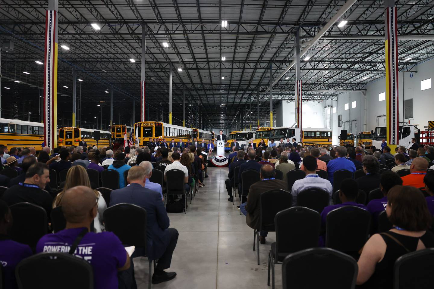 Marc Bedard, CEO of Lion Electric, speaks at the grand opening of the Lion Electric manufacturing facility on Friday, July 21st, 2023 in Joliet.