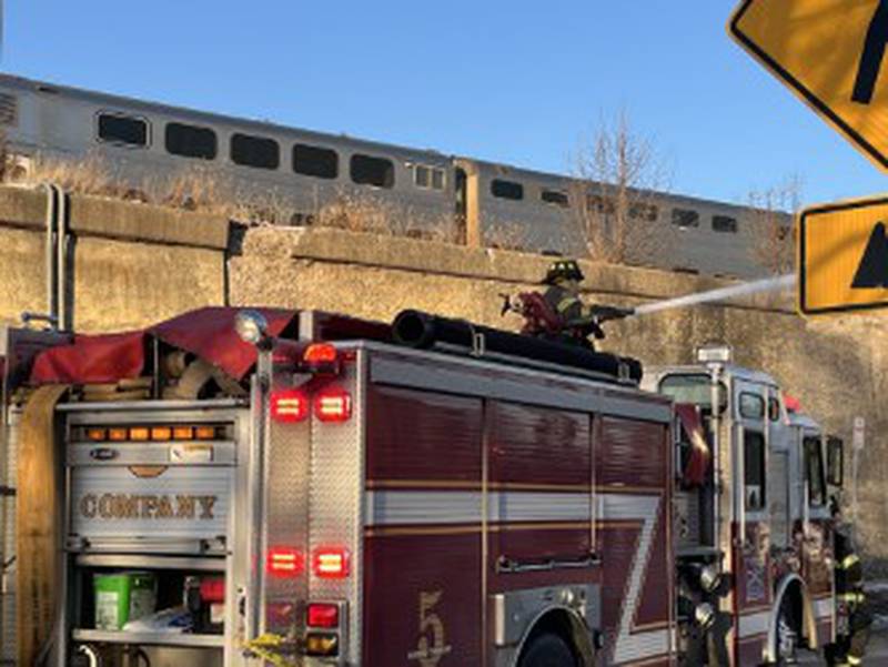 Joliet firefighters battle a fire at a brick commercial building at 1 S. Eastern Ave., on Thursday, Jan. 29, 2026. Crews from five stations were at the scene.