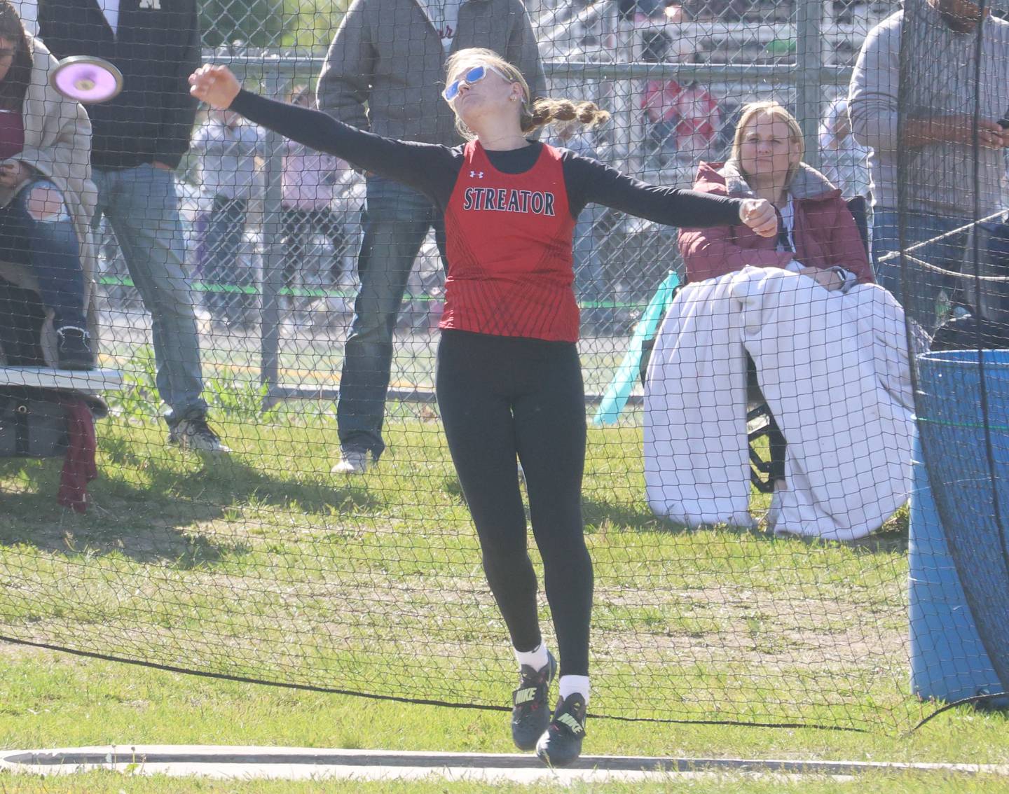 Streator's Kinslee Sweeden throws discus during the Class 2A Sectional track meet on Wednesday, May 13, 2026 in the Jeff Prusator Athletic Complex at Mendota High School.