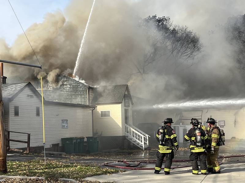 Joliet firefighters battle a fire in the Greenway Plaza, 1301 N. Broadway St., Joliet on Wednesday afternoon Oct. 30, 2024.