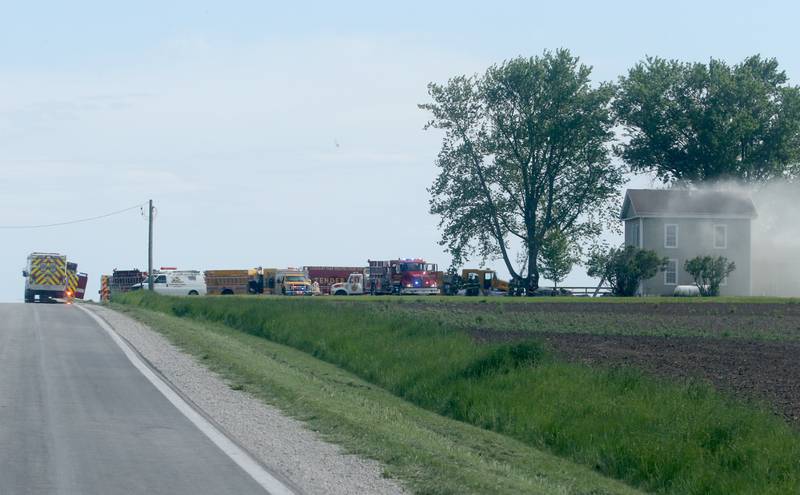 Tonica, Peru, Utica, Grand Ridge, Leonore and Oglesby fire departments work the scene of a structure fire in the 1900 block of East 8th Road on Wednesday, May 8, 2024 near Tonica. The fire happened just before 3:30p.m. A MABAS box alarm was issued.