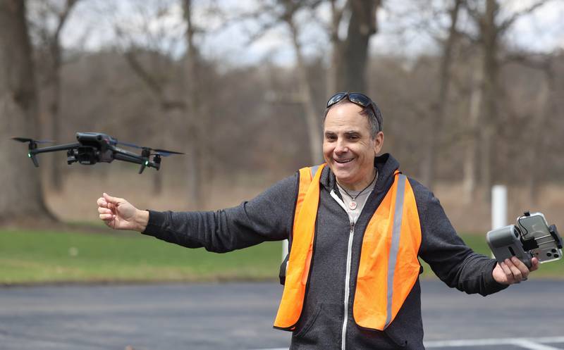 Anthony Tortoriello, of DeKalb, has some fun flying his drone Monday, April 6, 2026, at Hopkins Park in DeKalb.