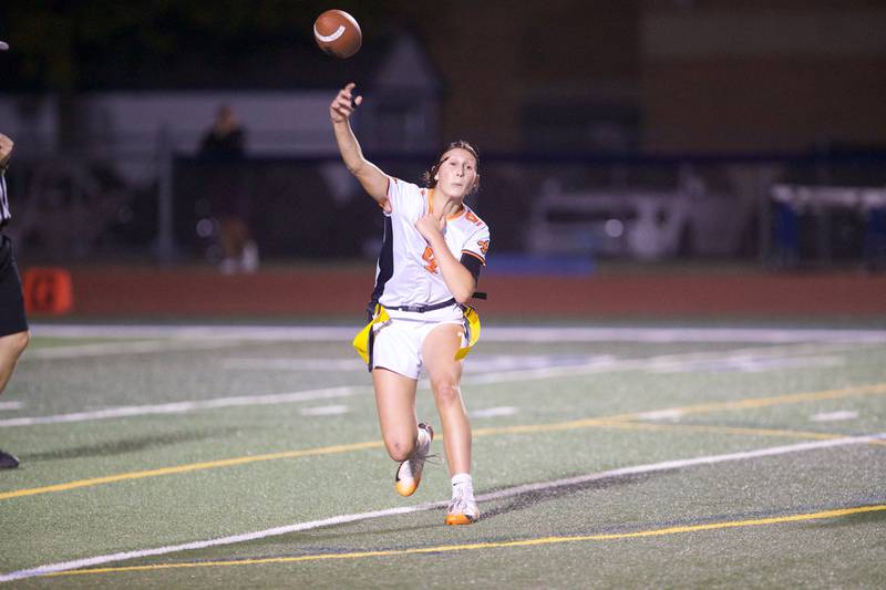 St. Charles East's Ari Bigda throws the ball against St. Charles North on Monday, September 29, 2025 in St. Charles.
