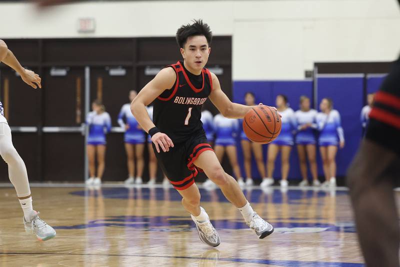 Bolingbrook’s Josh Anceto makes a move against Lincoln-Way East on Tuesday, Dec.12th, 2023 in Frankfort.